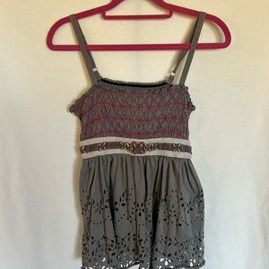 Free People Bohemian Beaded smocked Lazer cut out tank top size Medium